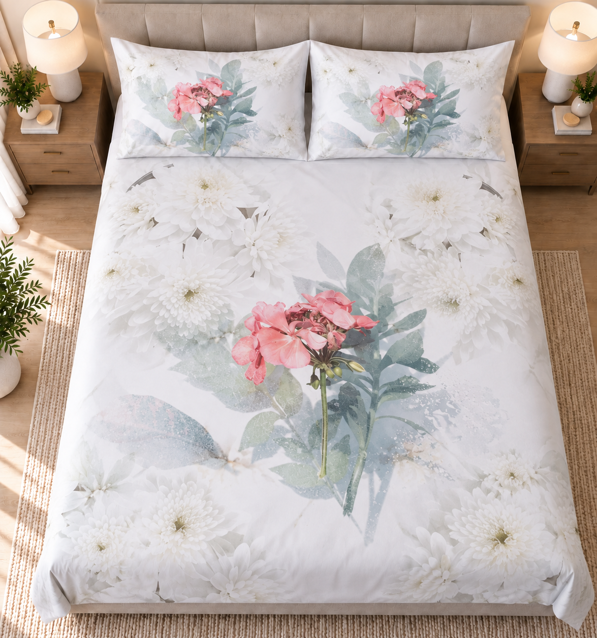 The Watercolor Bloom Luxury Double Bedsheet 800 TC