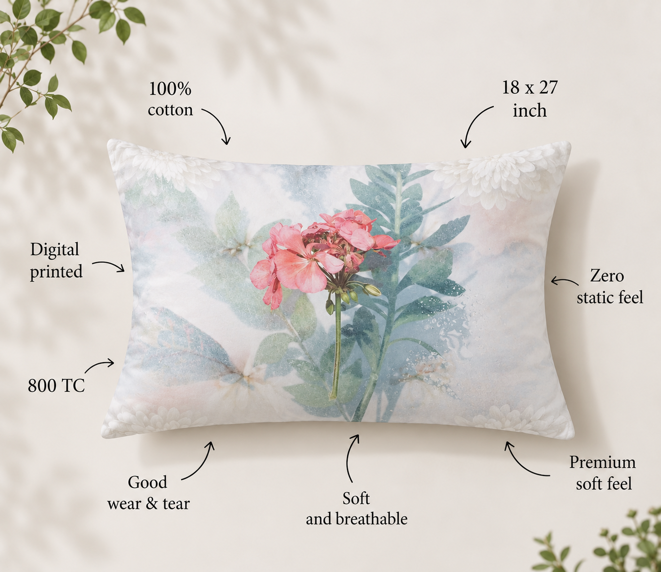 The Watercolor Bloom Luxury Double Bedsheet 800 TC