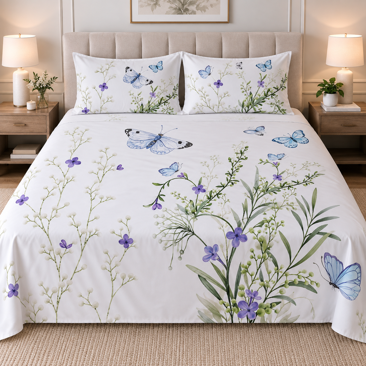 The Butterfly Bloom Luxury Double Bedsheet 800 TC