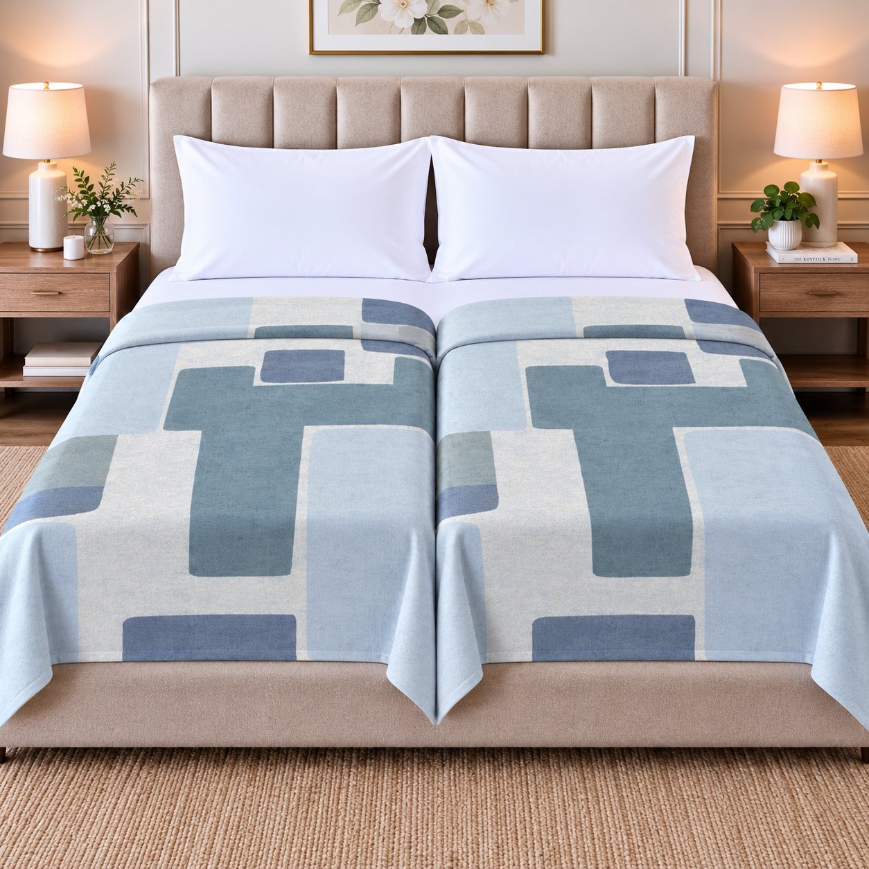 Blue Abstract 100% Cotton Set of 2 Single Dohars