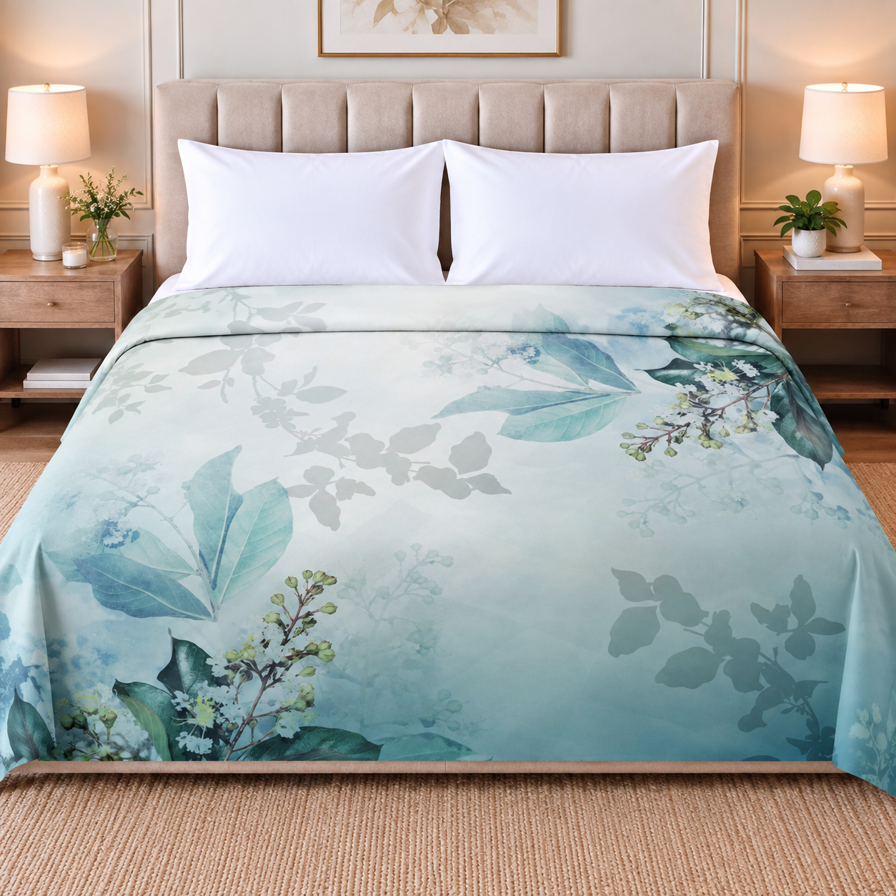 Soft Blue Florals 100% Cotton Double Dohar