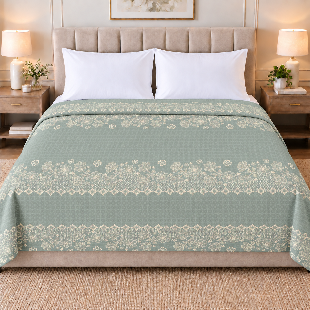 Dusty Blue Cutwork 100% Cotton Double Dohar
