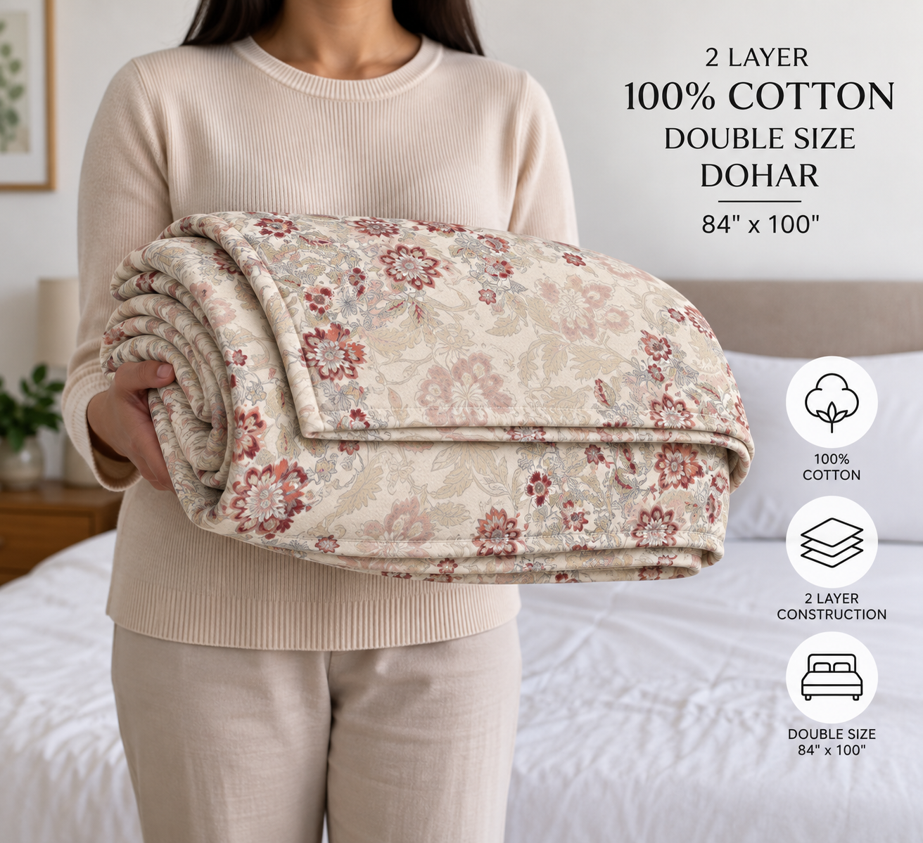 Red Chintz 100% Cotton Double Dohar