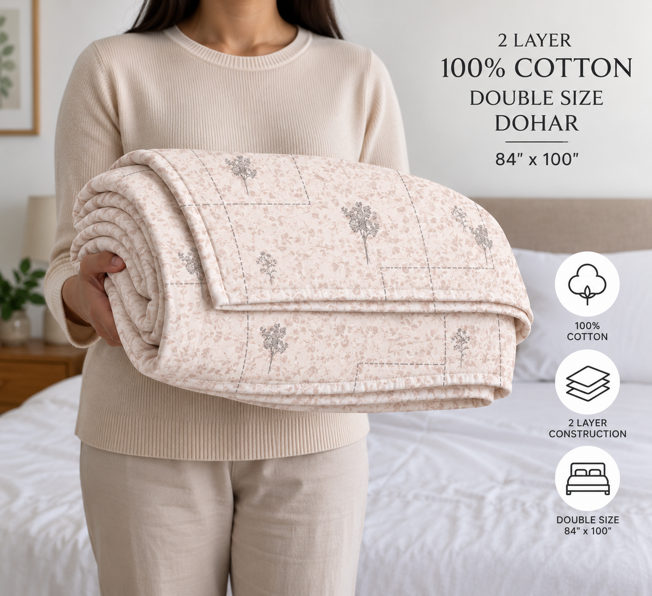 Pink Botanics 100% Cotton Double Dohar