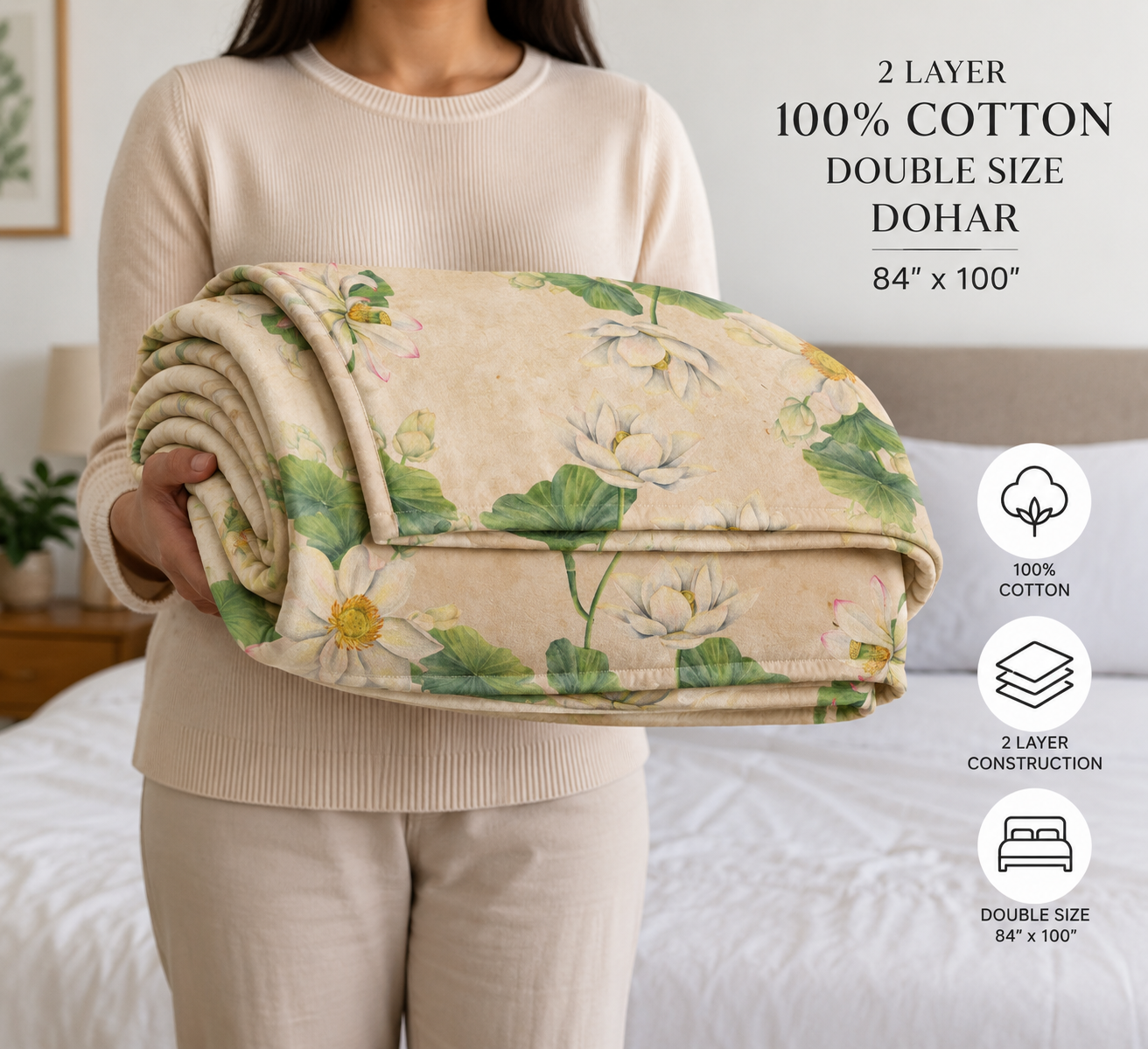 Whimsy Lotus 100% Cotton Double Dohar