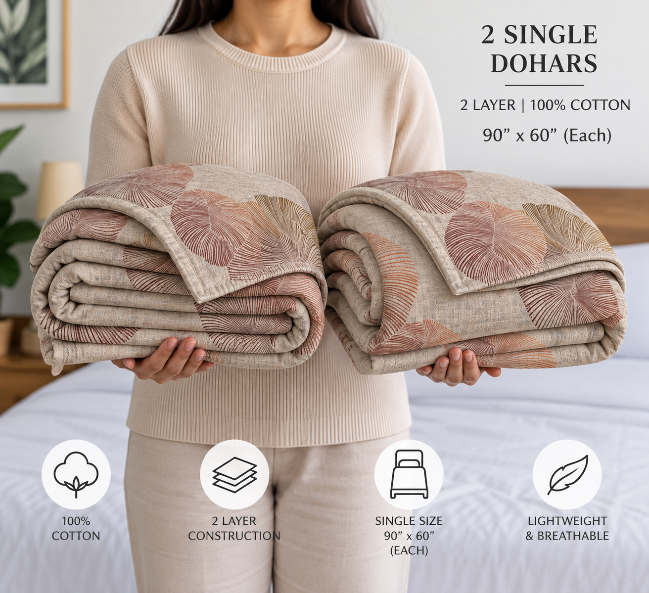 Earthy Flow 100% Cotton Set of 2 Single Dohars