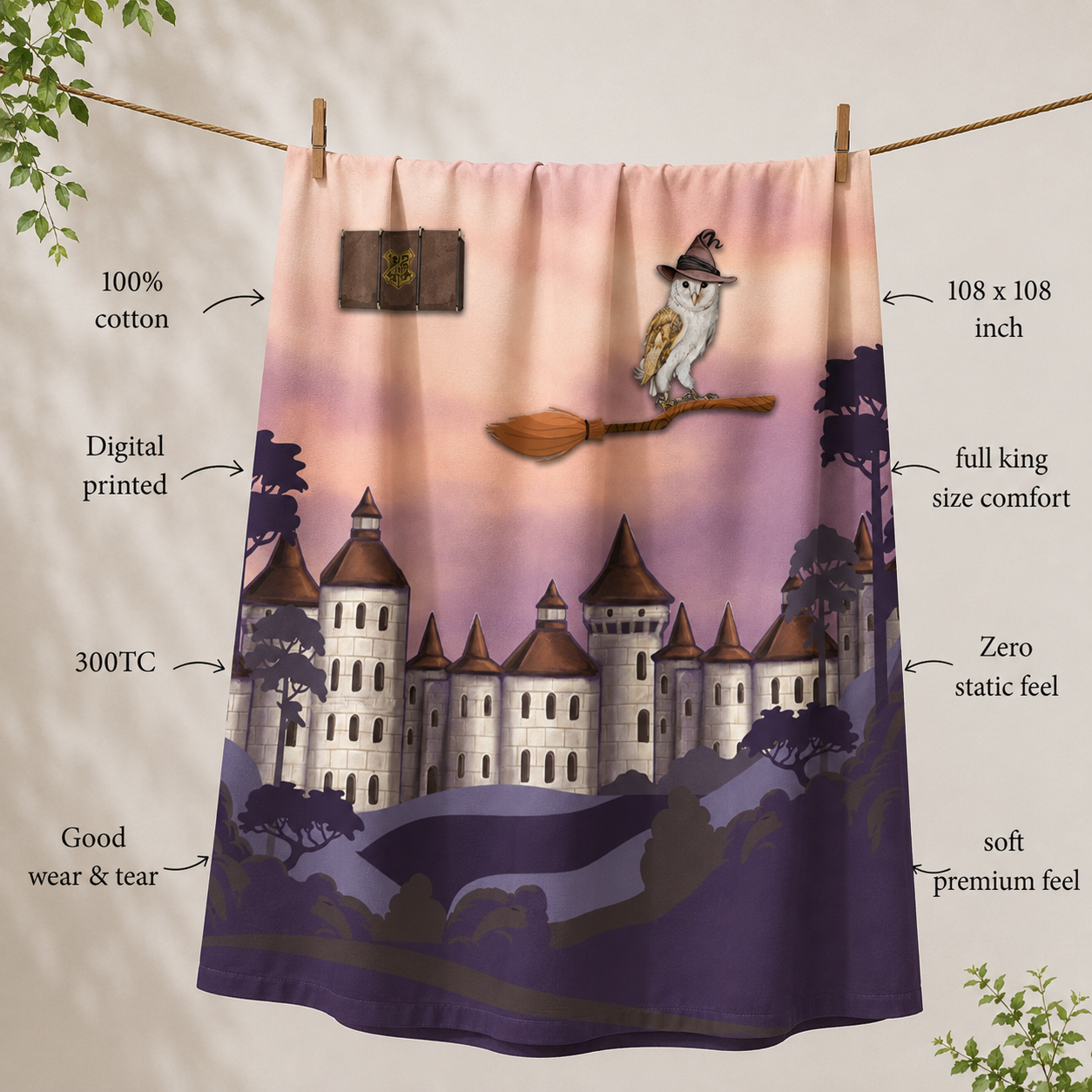 Harry Potter Castle 100% Cotton Double Bedsheet