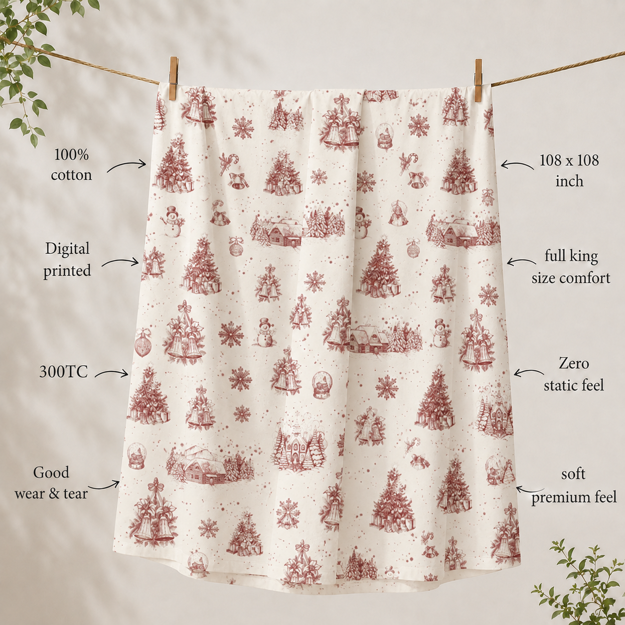 Christmas 100% Cotton Double Bedsheet