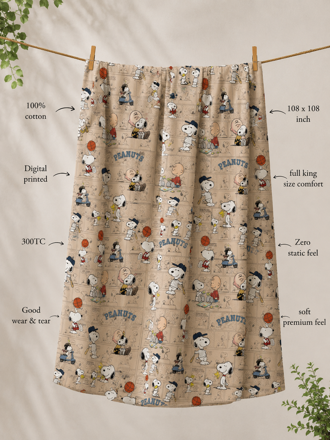 Peanuts 100% Cotton Double Bedsheet