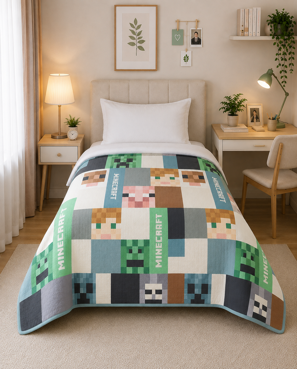 Minecraft Kids Single Bedsheet & Dohar Combo