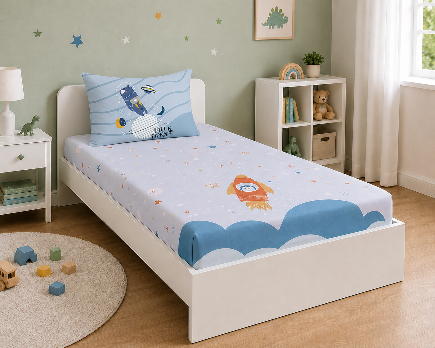 The Space Station 100% Cotton Single Bedsheet – 300 TC