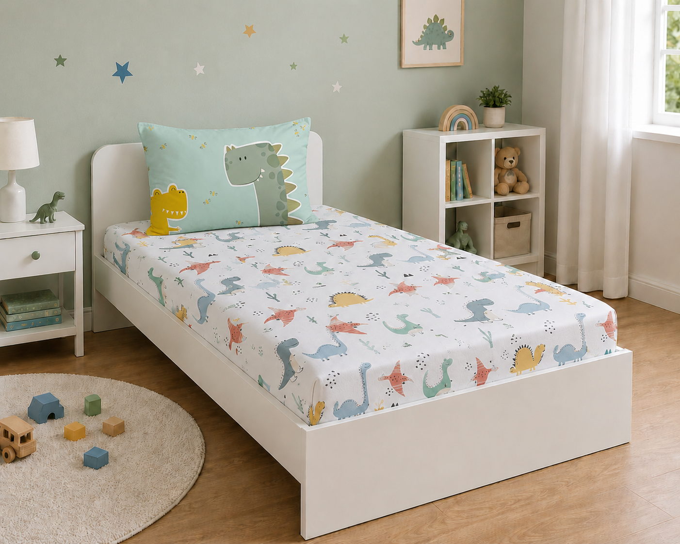 The Stomping Dino 100% Cotton Single Bedsheet – 300 TC