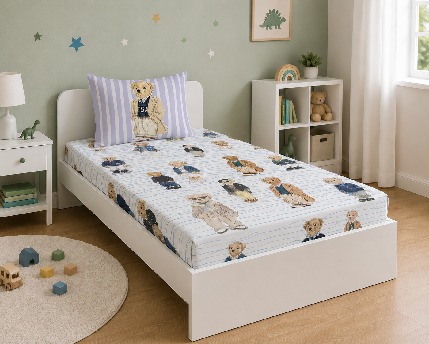 Polo Bear 100% Cotton Single Bedsheet – 300 TC