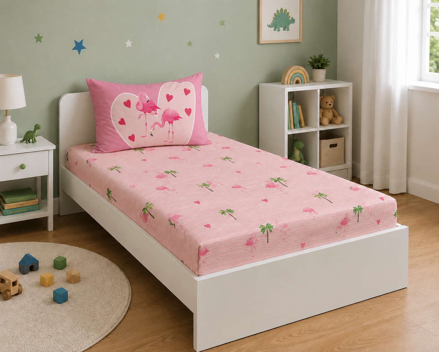 Pretty Pink Flamingo 100% Cotton Single Bedsheet – 300 TC