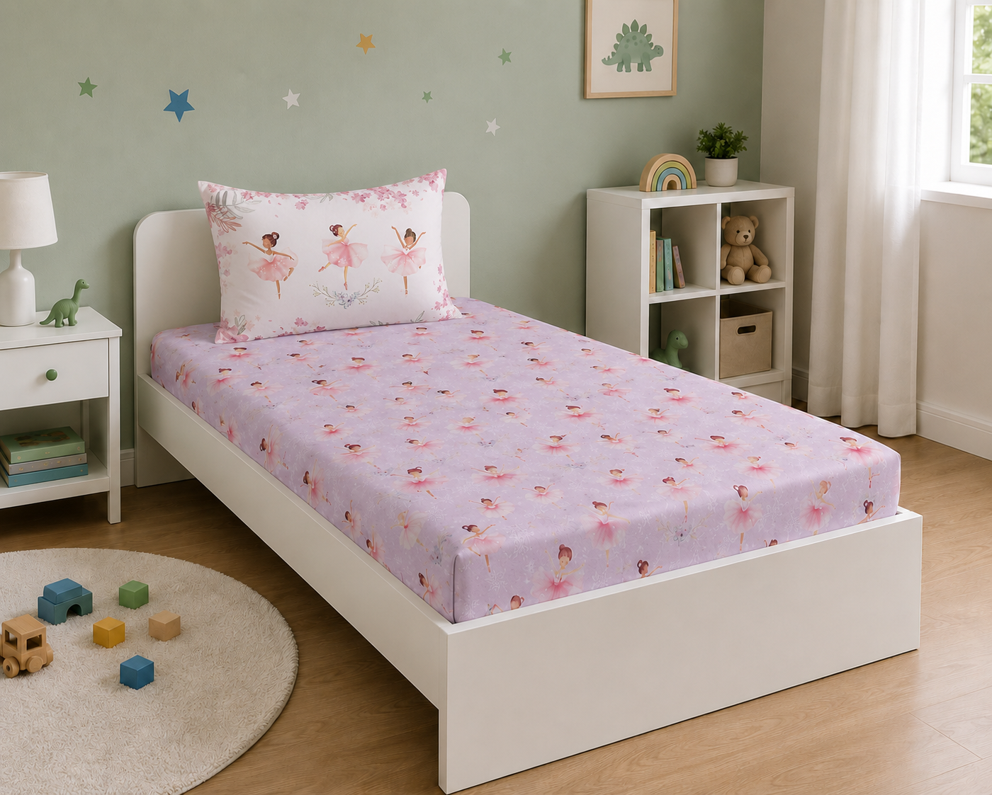 Dancing Ballerina 100% Cotton Single Bedsheet – 300 TC