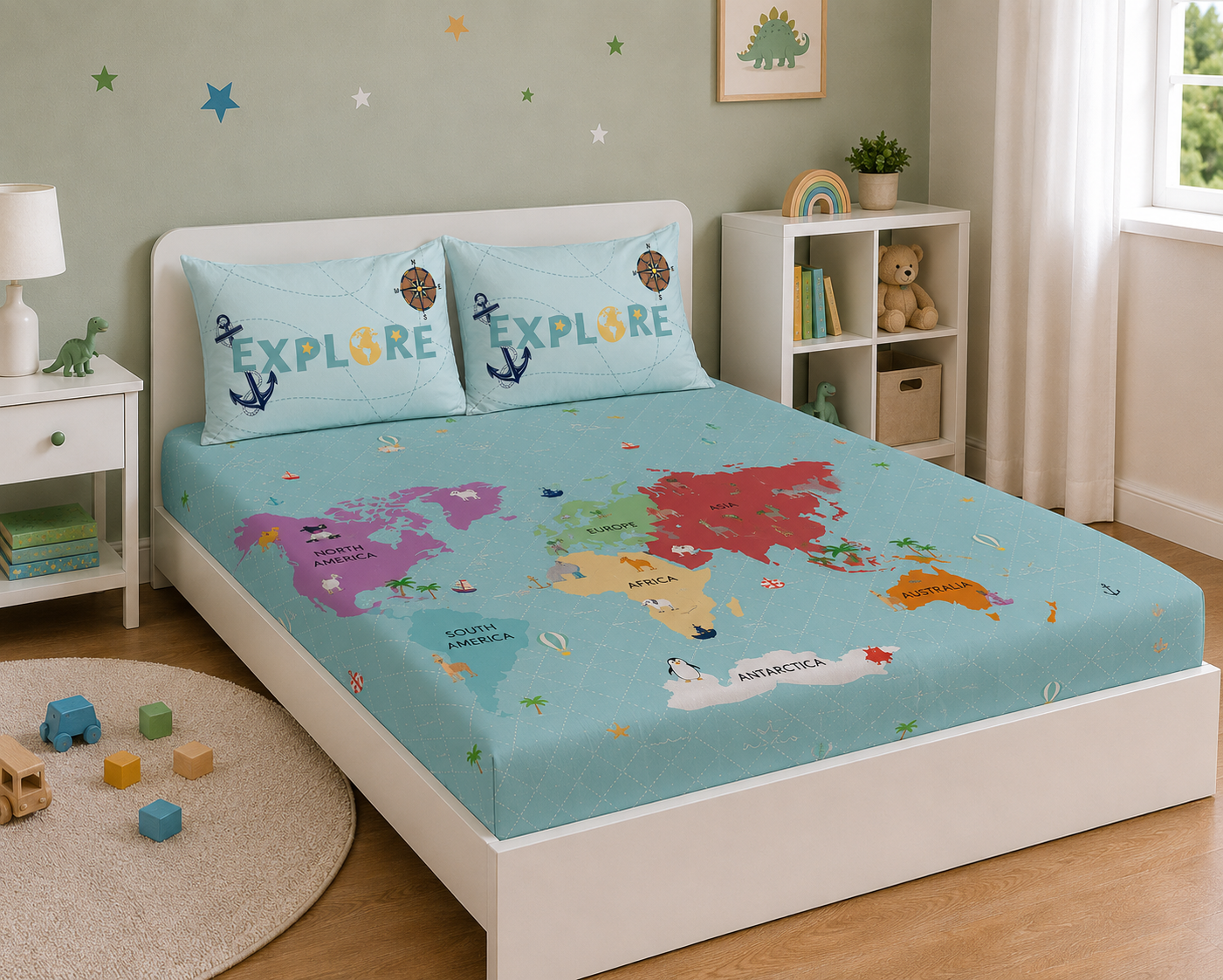 World Map 100% Cotton Double Bedsheet