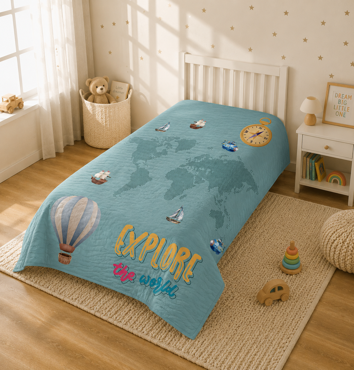 World Map Reversible Kids Single Quilt