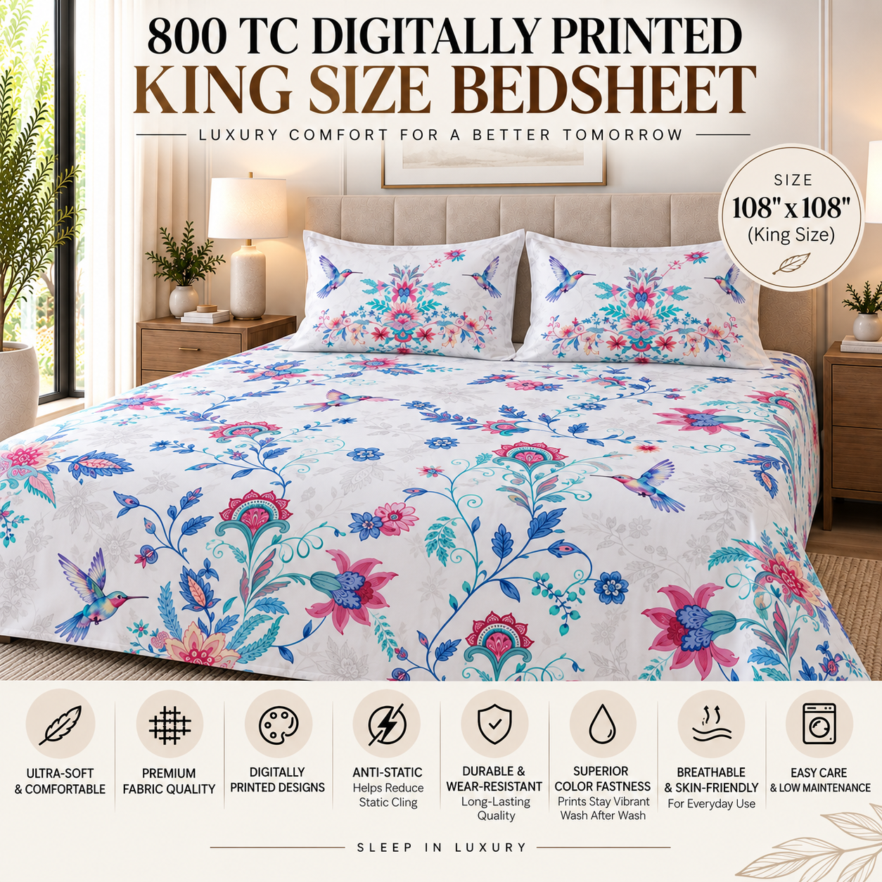 The Enchanting Chintz Luxury Double Bedsheet 800 TC