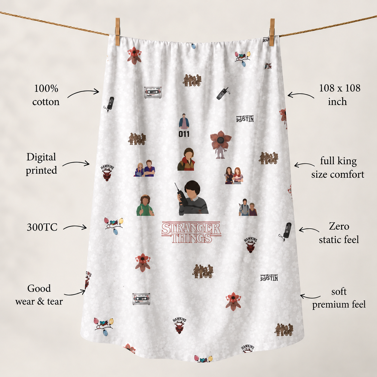 Stranger Things 100% Cotton Double Bedsheet
