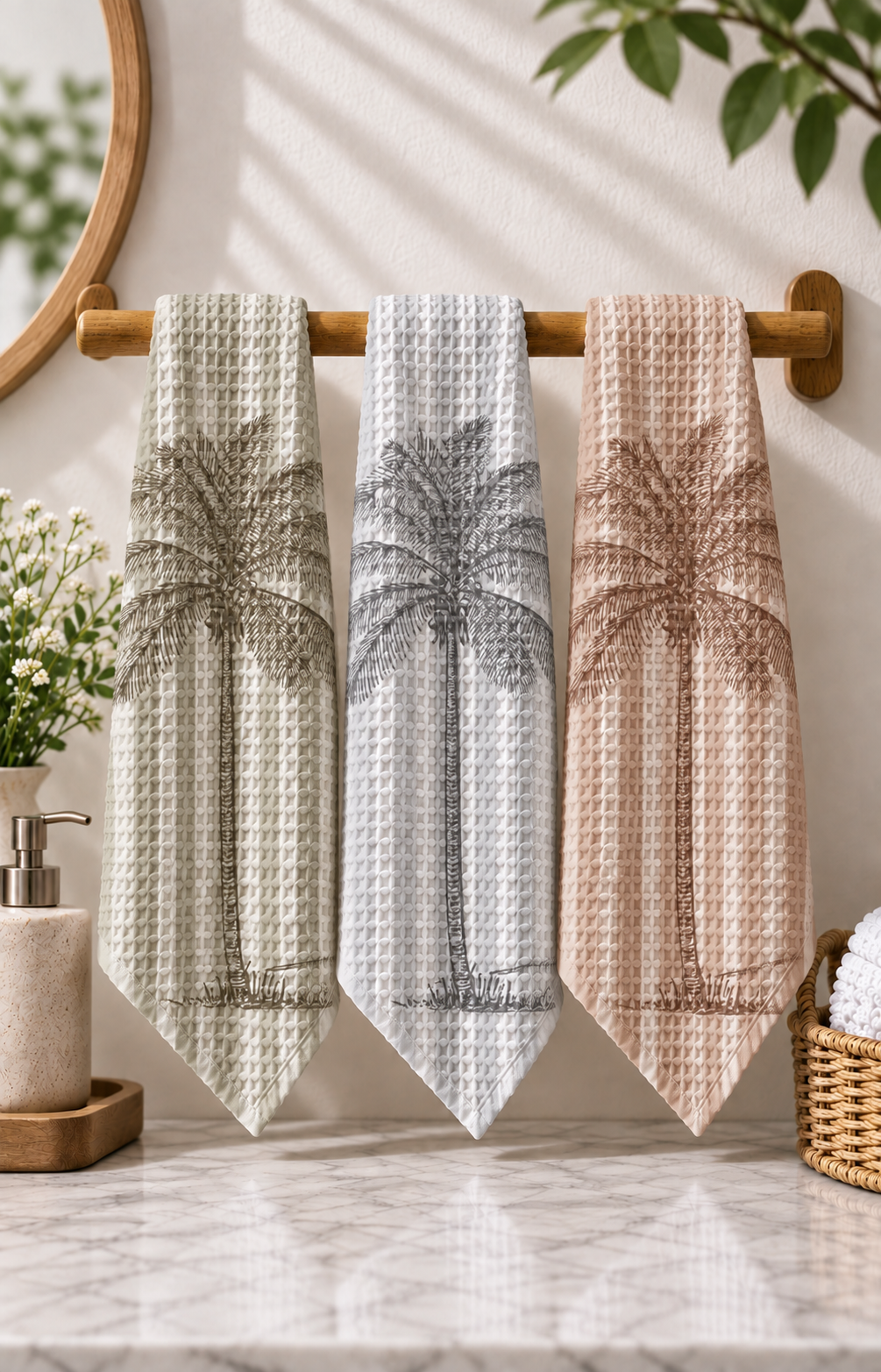 Palm Day Waffle Hand Towel (Set of 3 - Multi) - 100% Cotton