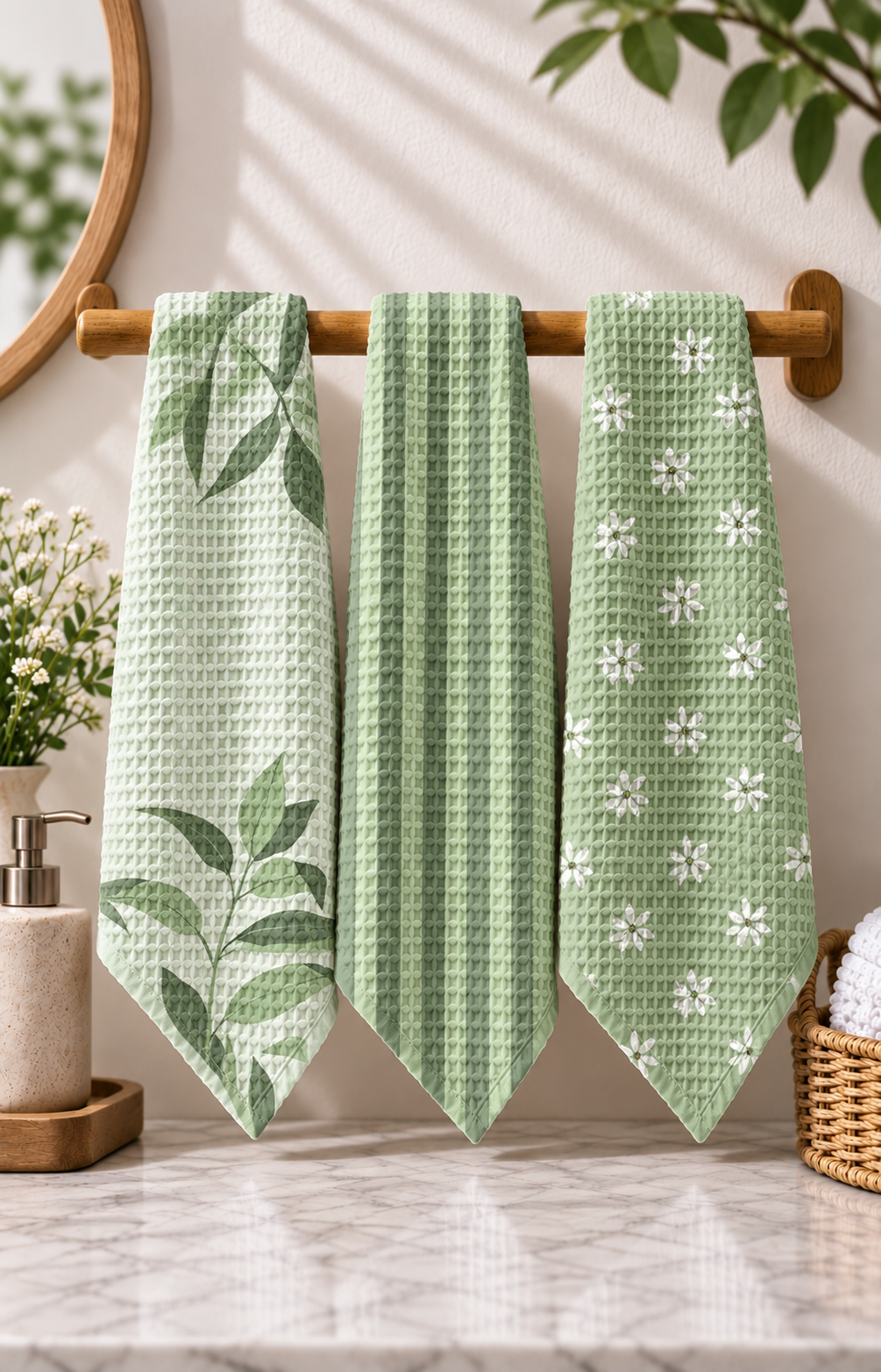 Wavy Stripes Waffle Hand Towel (Set of 3 - Multi) - 100% Cotton