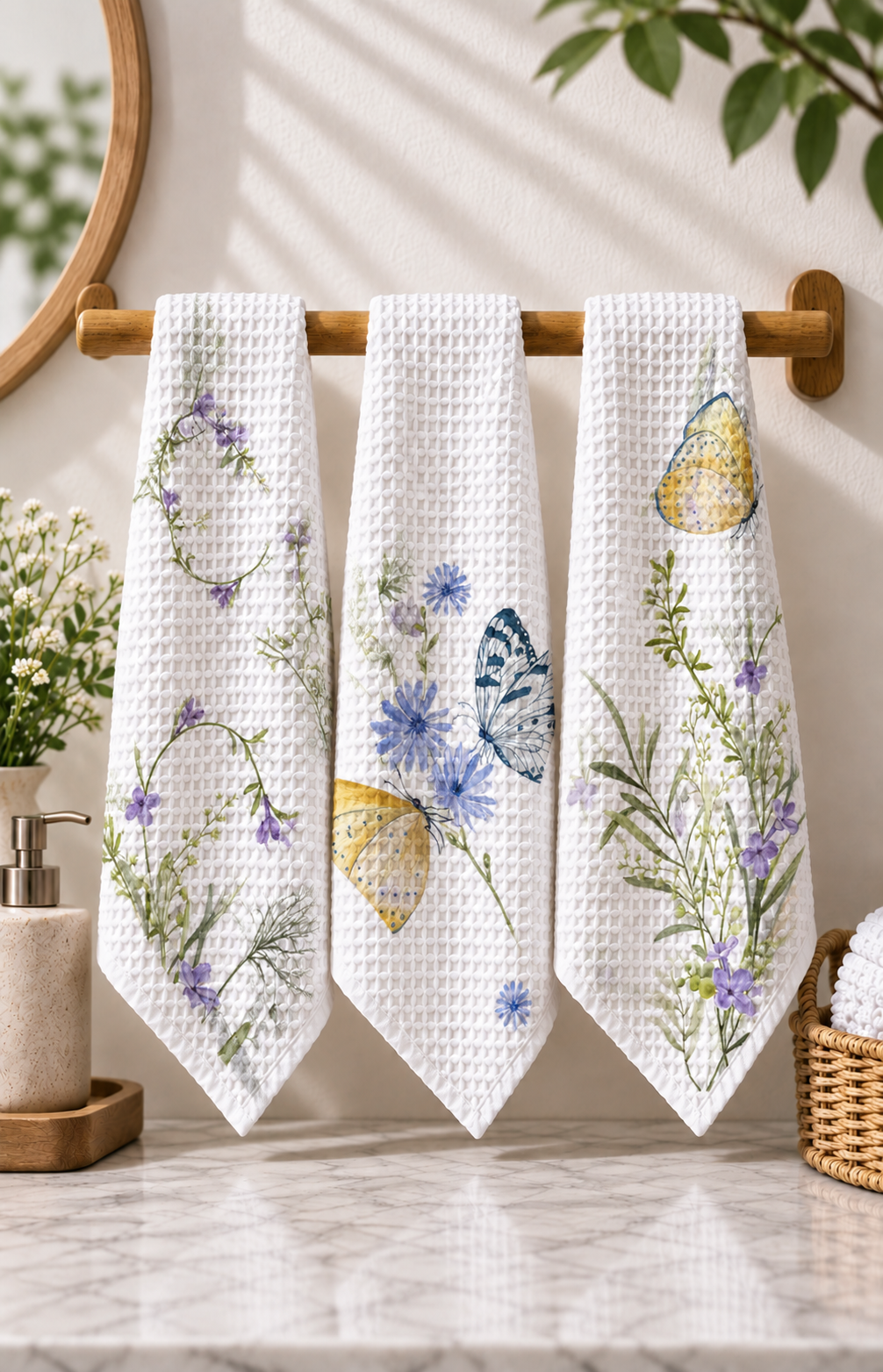 Soft Florals Waffle Hand Towel (Set of 3 - Multi) - 100% Cotton