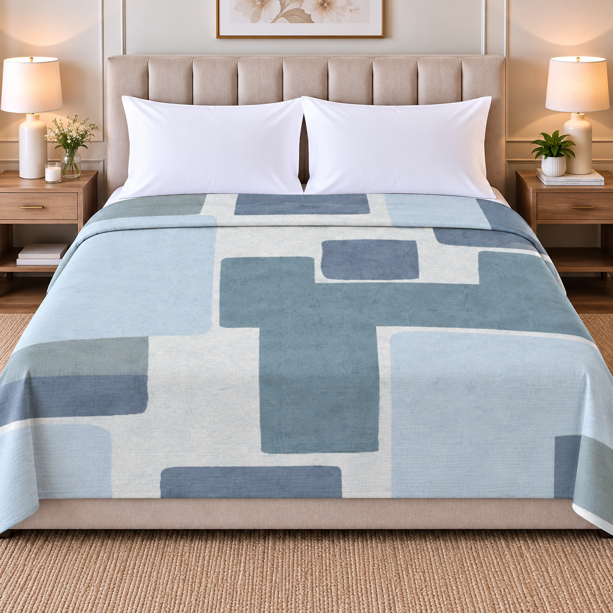 Blue Abstract 100% Cotton Double Dohar