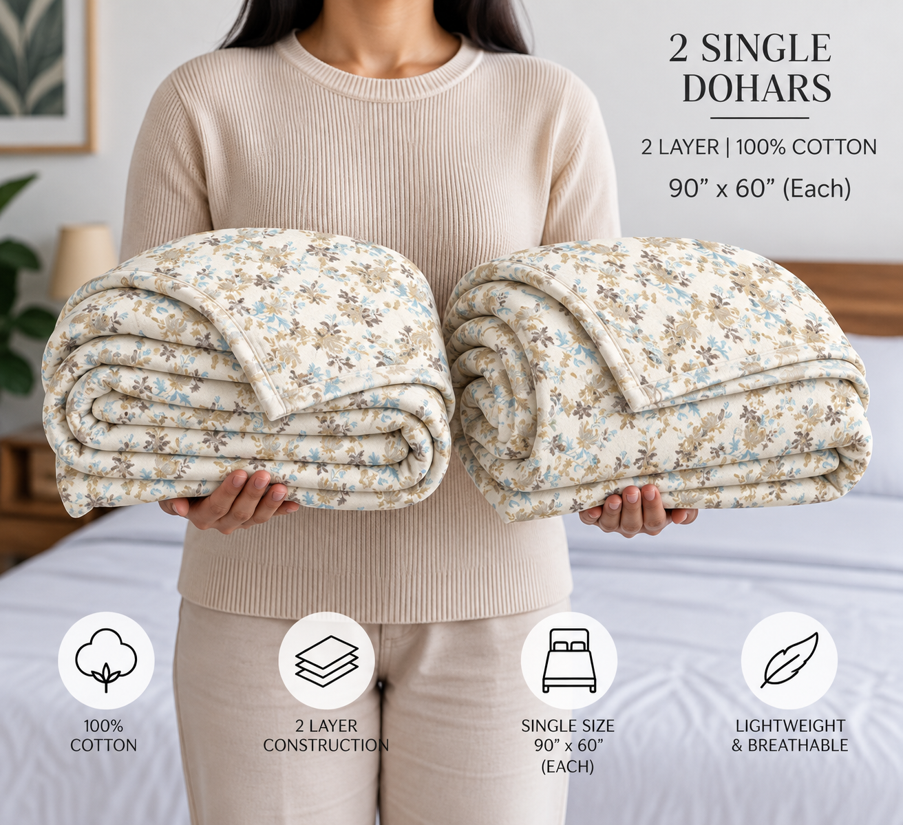 Palm Days 100% Cotton Set of 2 Single Dohars