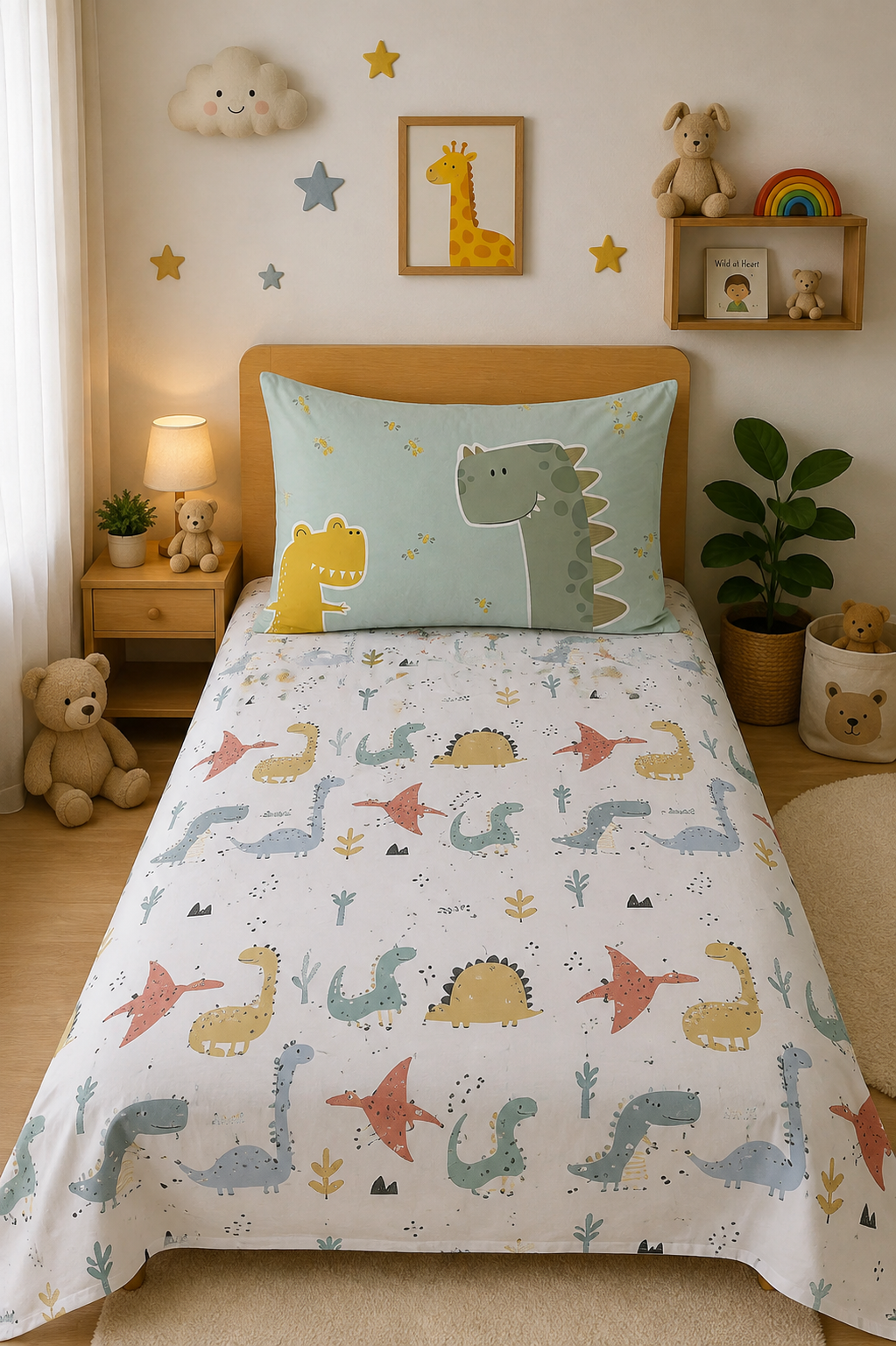 The Stomping Dino 100% Cotton Single Bedsheet – 300 TC