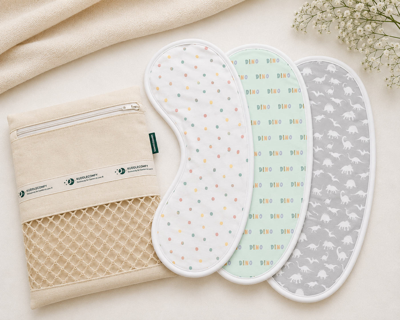 Dino Muslin Burp Cloth – Set of 3 | Ultra-Soft & Absorbent