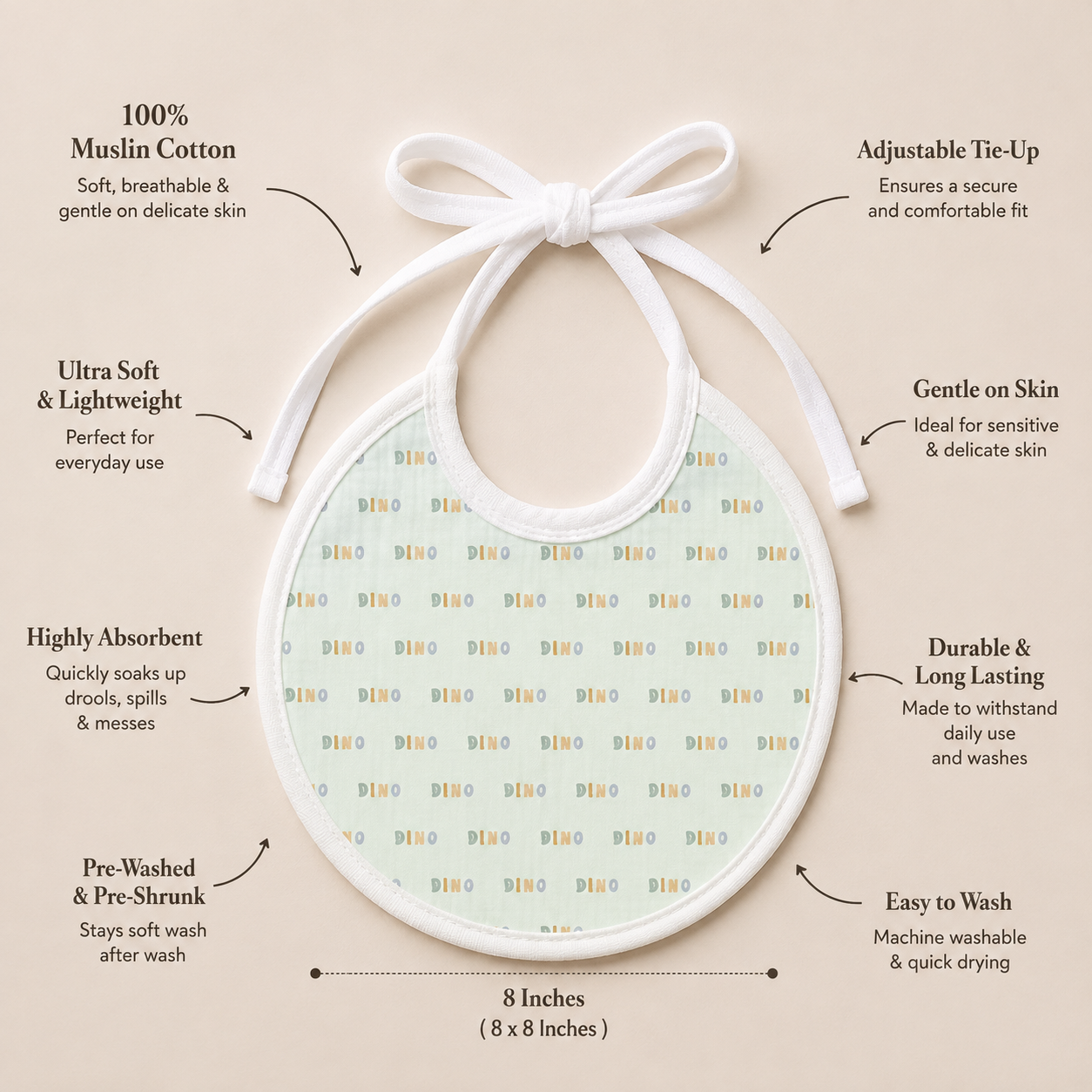 Dino Muslin Bib – Set of 3