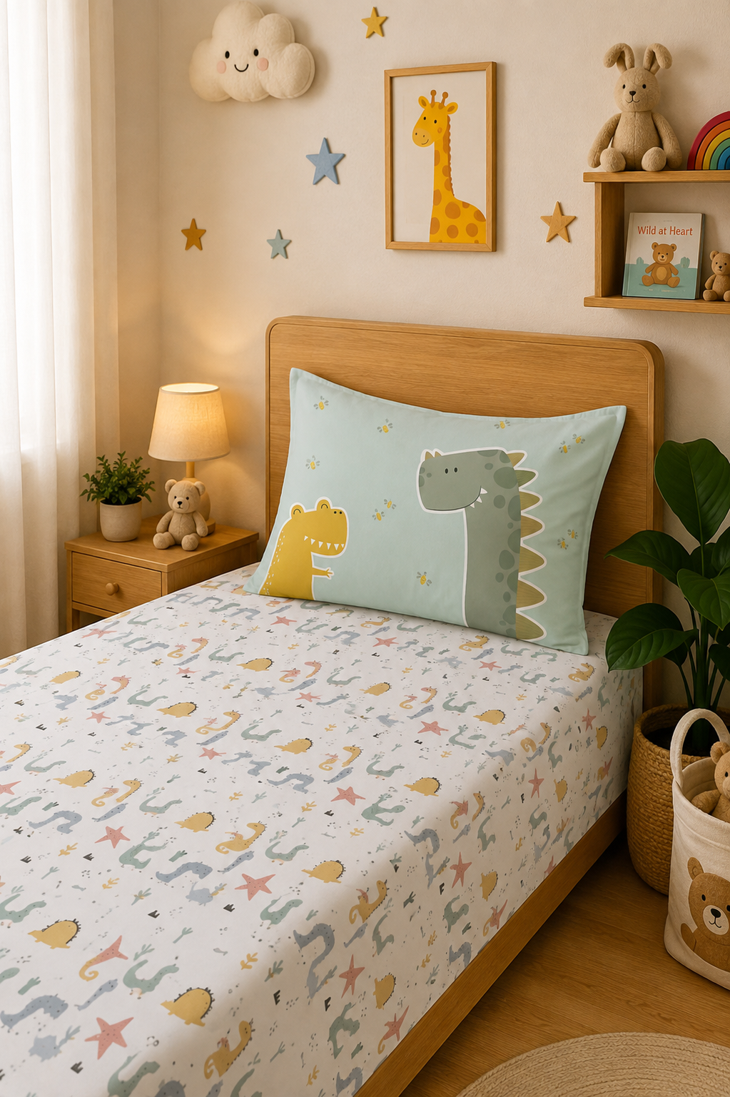 The Stomping Dino 100% Cotton Single Bedsheet – 300 TC