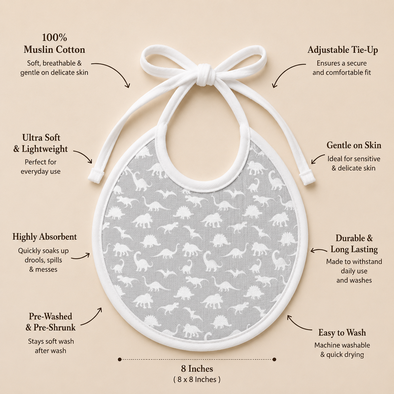 Dino Muslin Bib – Set of 3