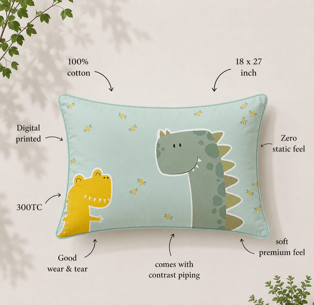 The Stomping Dino 100% Cotton Single Bedsheet – 300 TC
