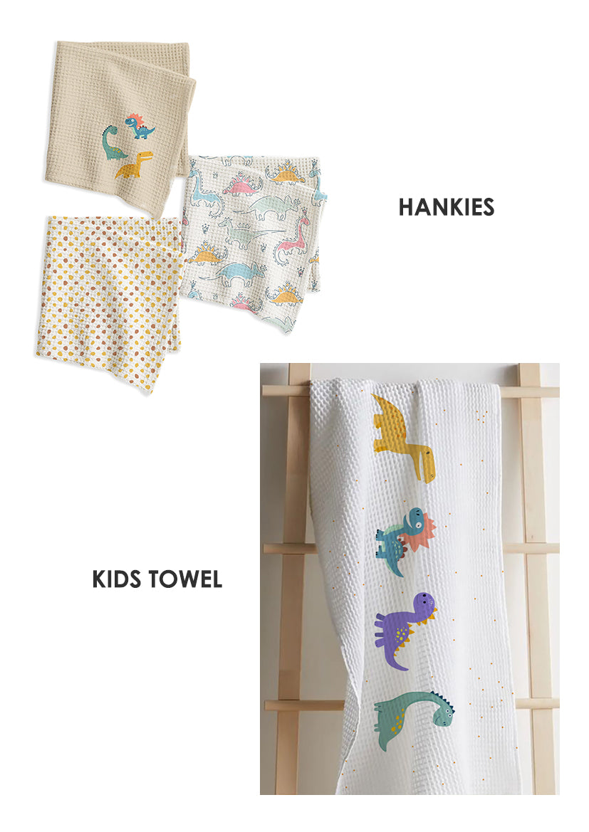 Dino Kids Bath Linen Combo – Kids Towel + Hankies