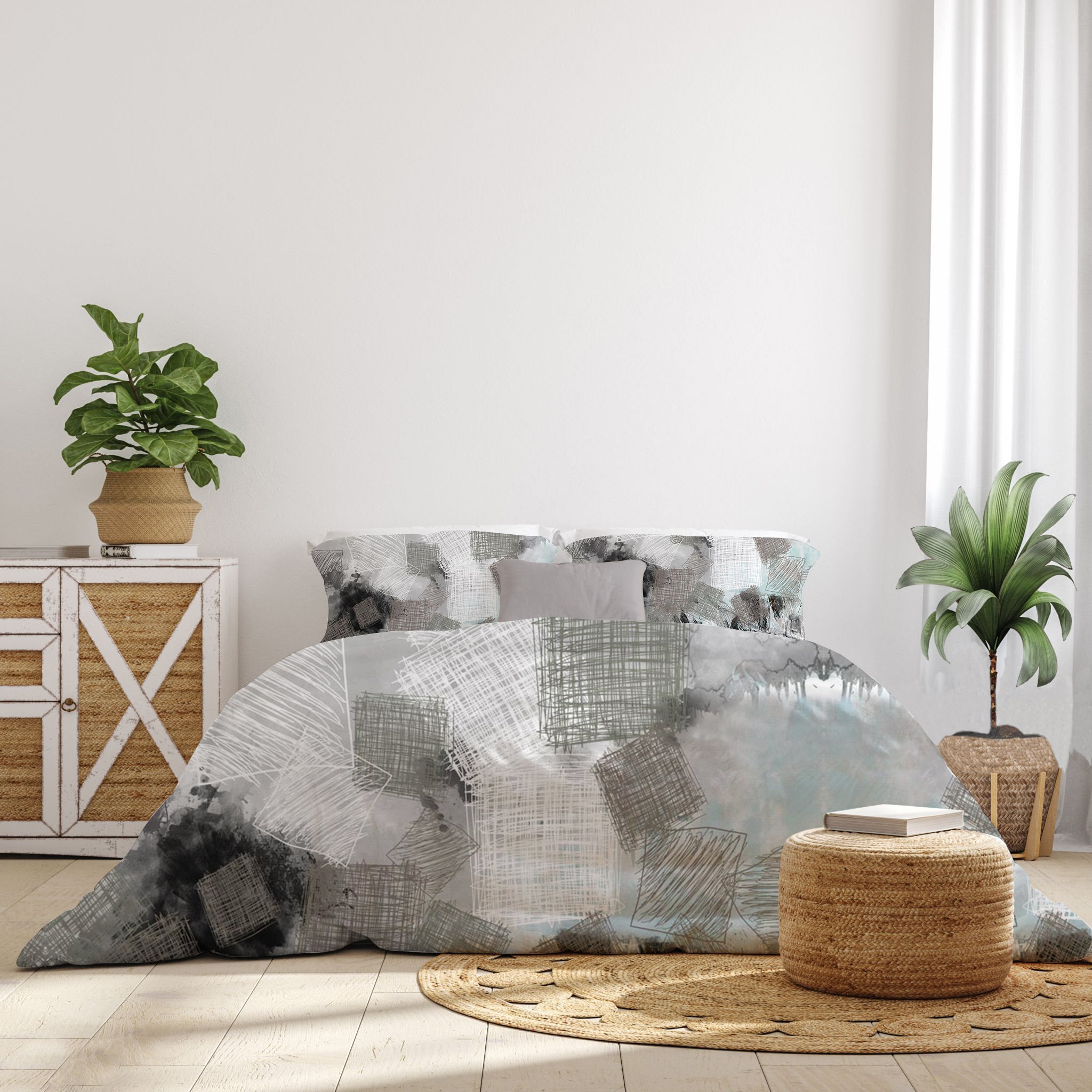 The Abstract Strokes Luxury Double Bedsheet 800 TC