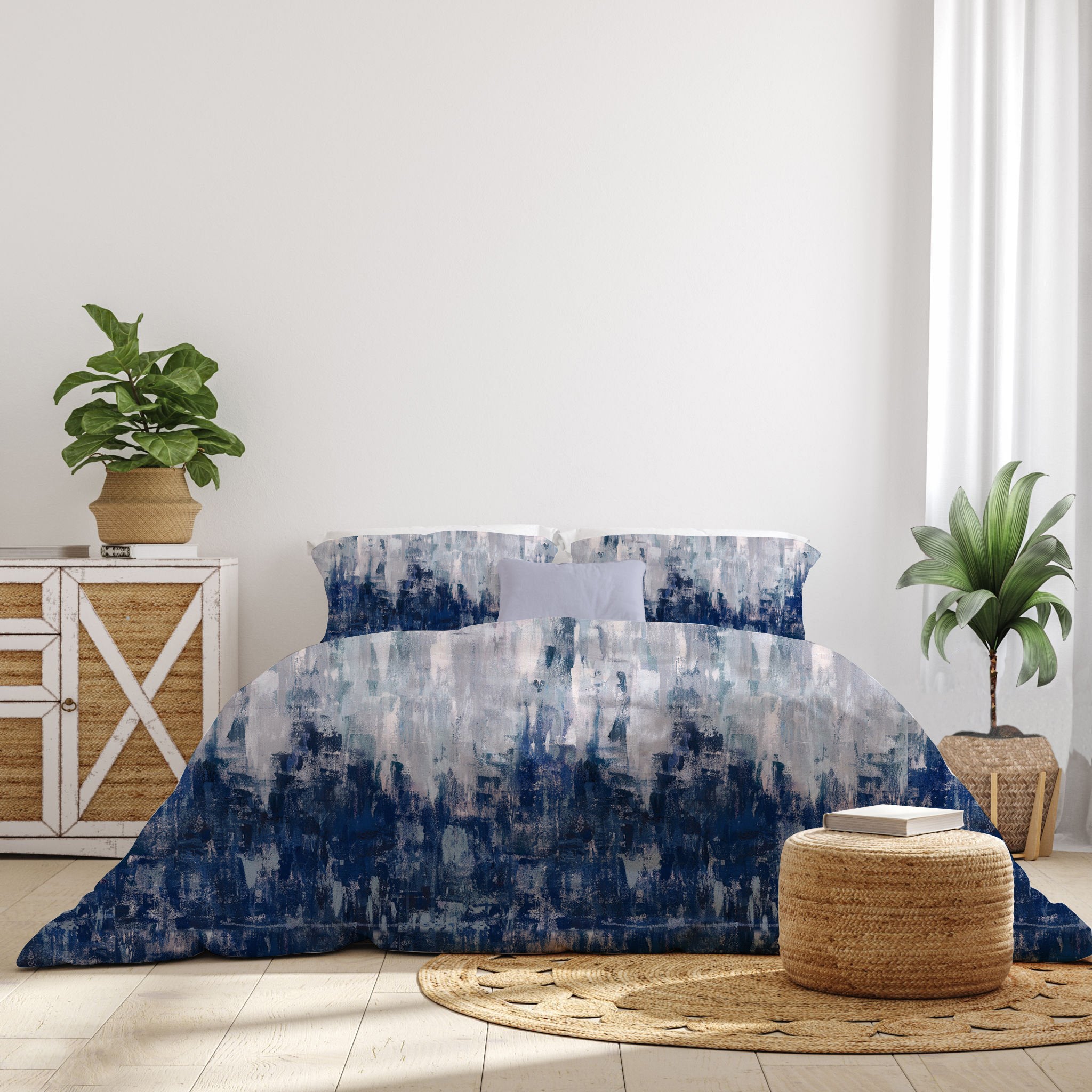 The Indigo Strokes Luxury Double Bedsheet 800 TC