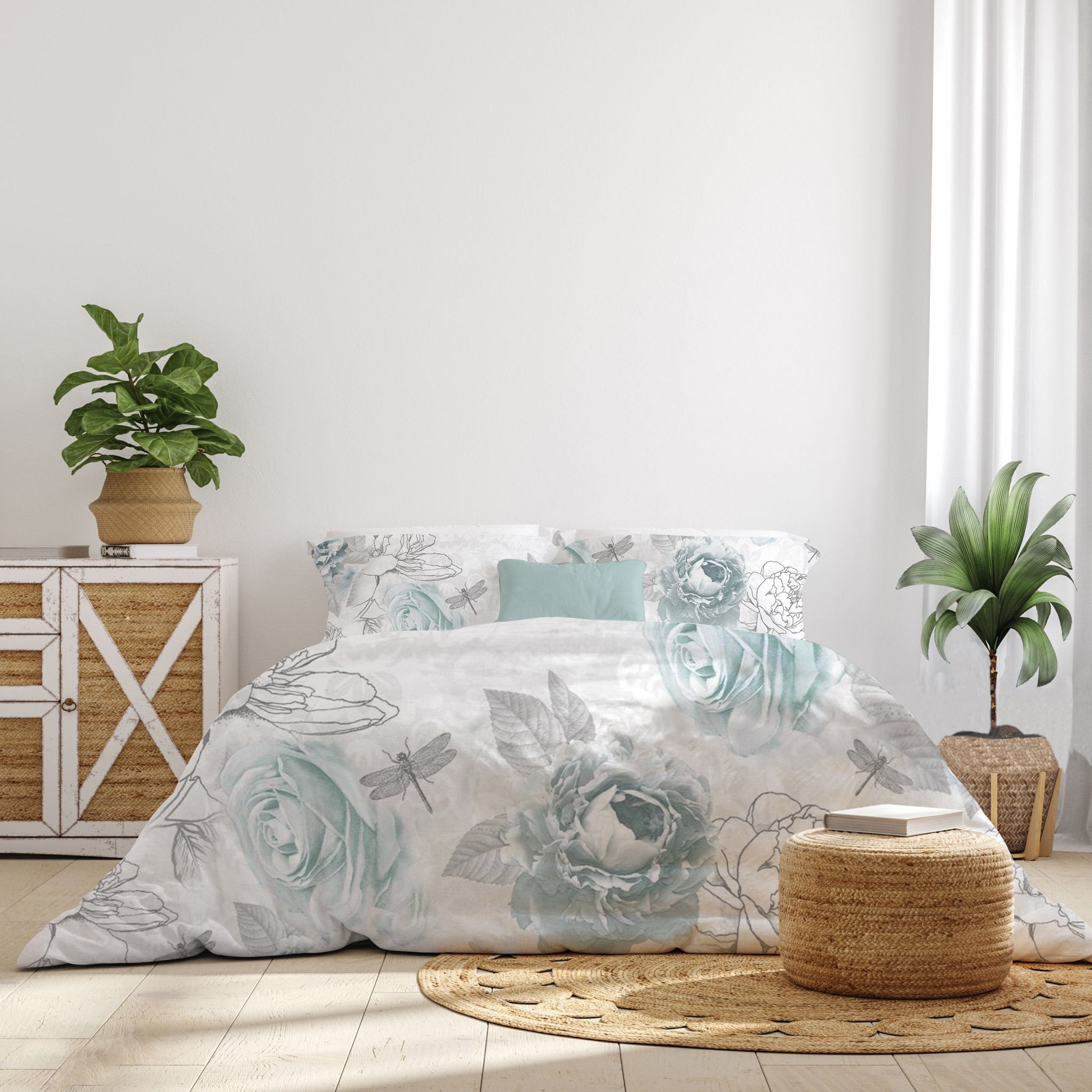 The Bold Blue Rose Luxury Double Bedsheet 800 TC