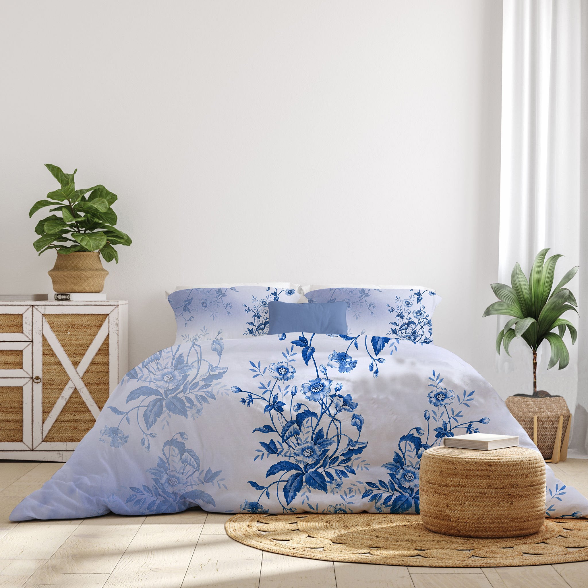 The Blue Bloom Luxury Double Bedsheet 800 TC