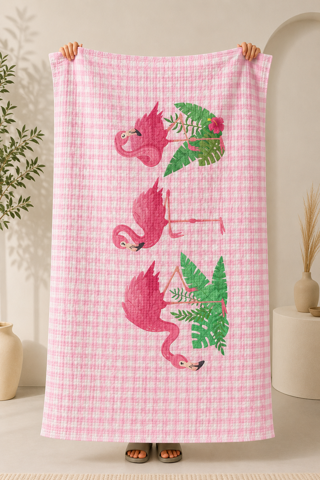 Flamingo Waffle Bath Towel – 100% Cotton