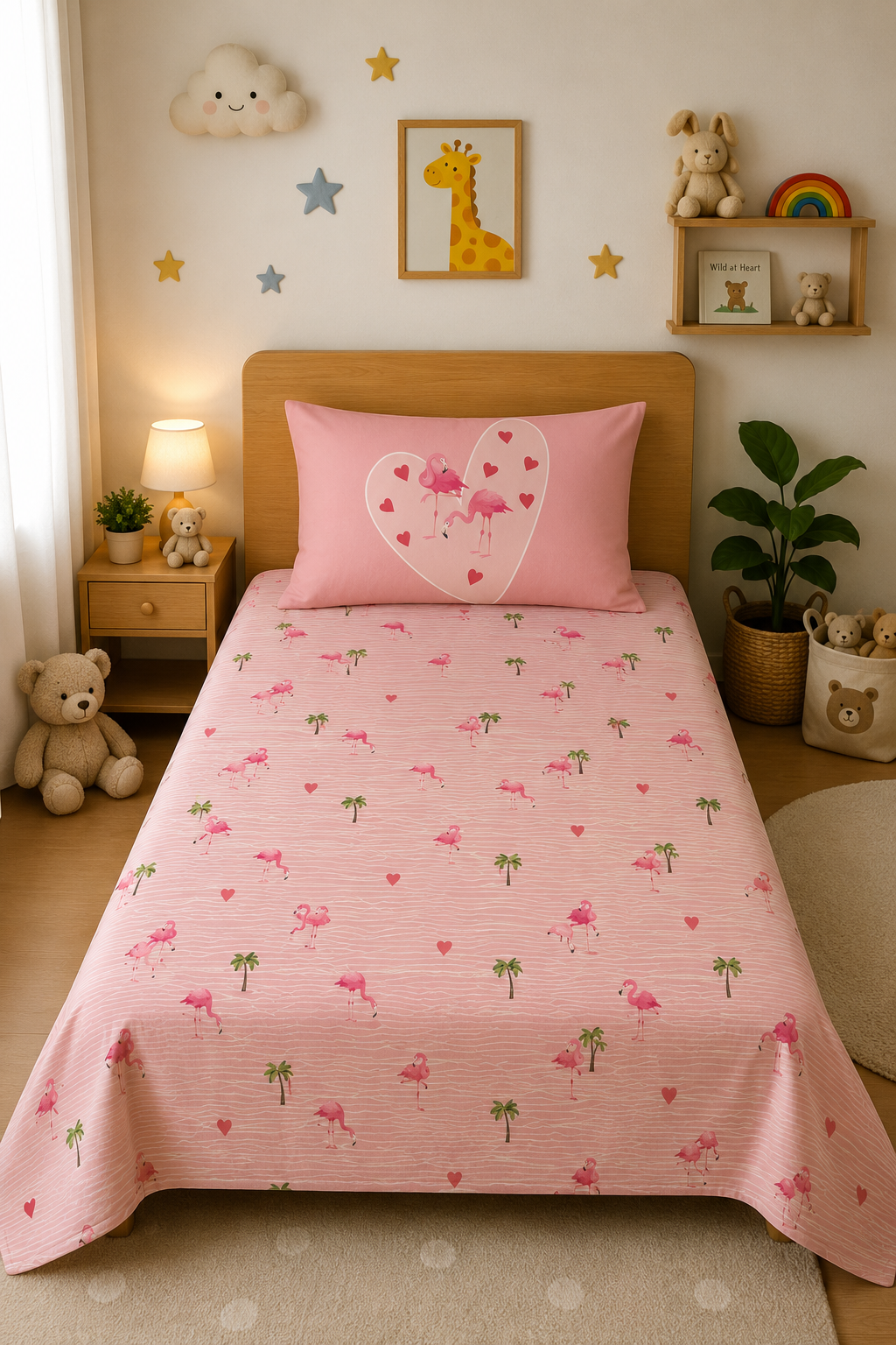 Pretty Pink Flamingo 100% Cotton Single Bedsheet – 300 TC