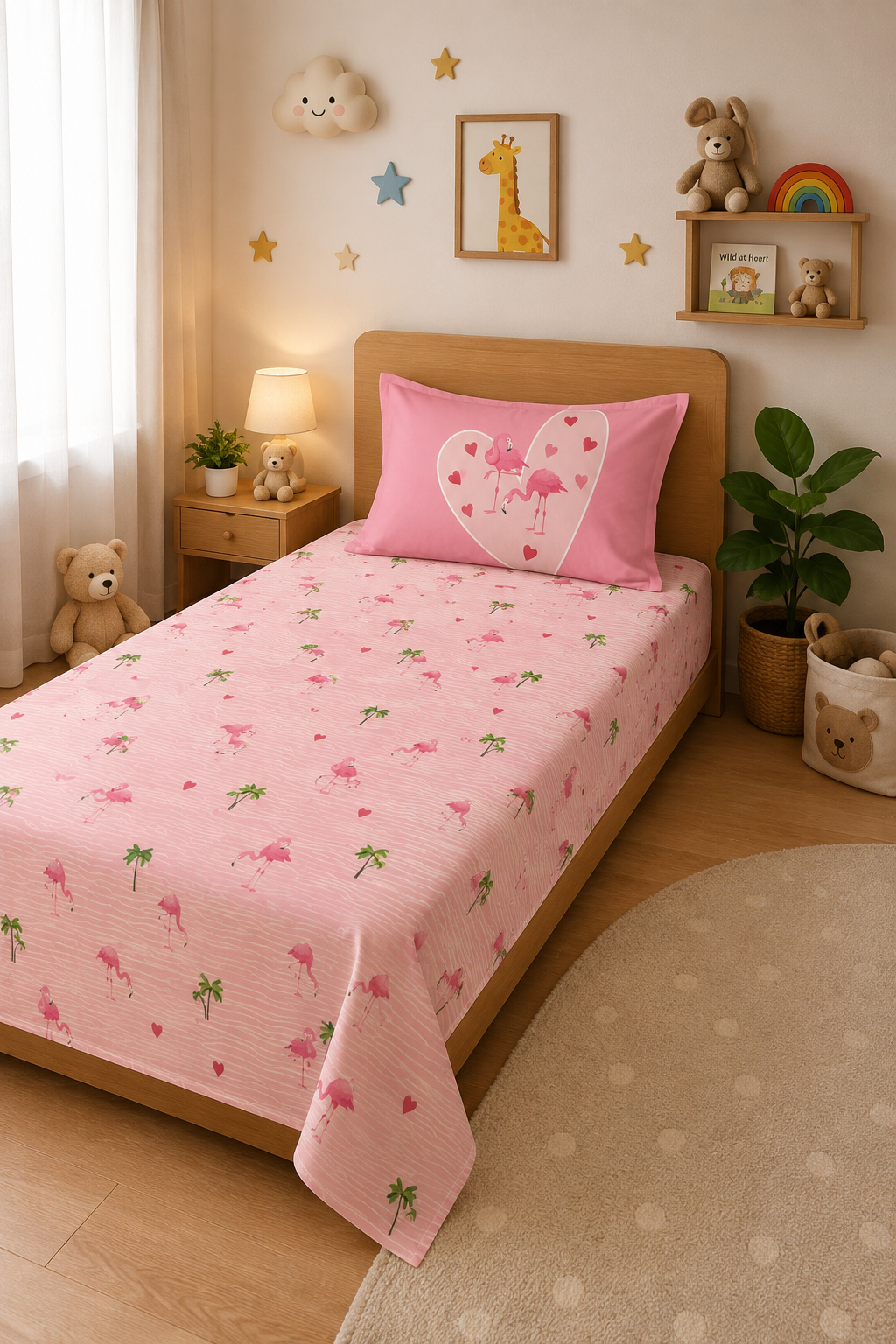 Pretty Pink Flamingo 100% Cotton Single Bedsheet – 300 TC