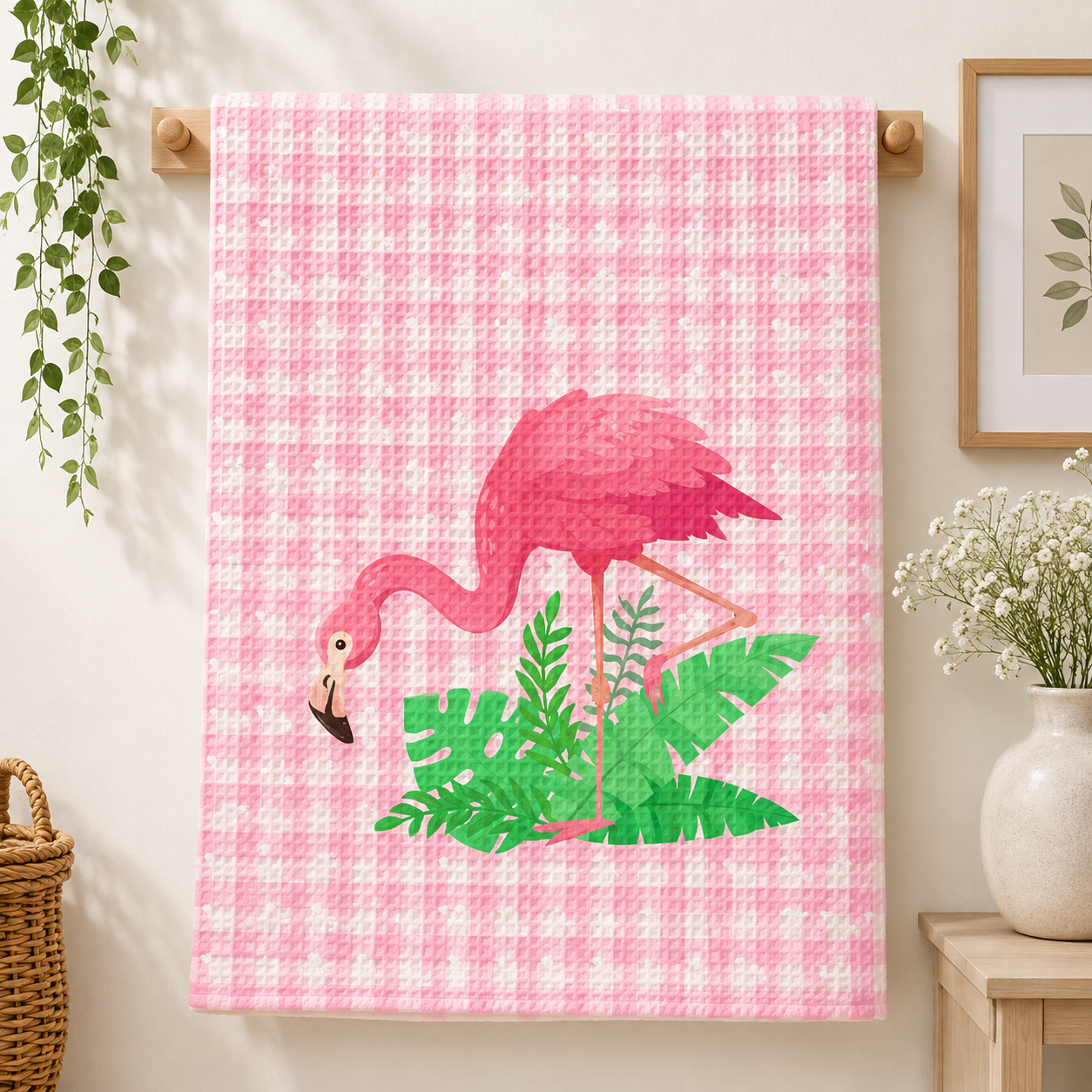 Flamingo Waffle Bath Towel – 100% Cotton