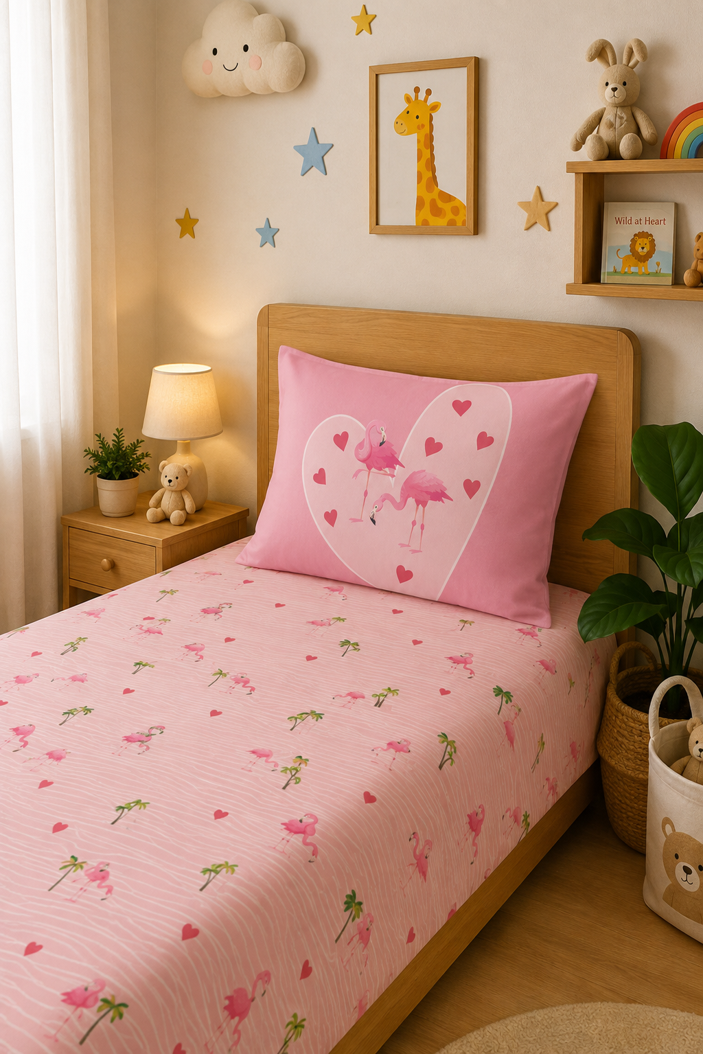 Pretty Pink Flamingo 100% Cotton Single Bedsheet – 300 TC
