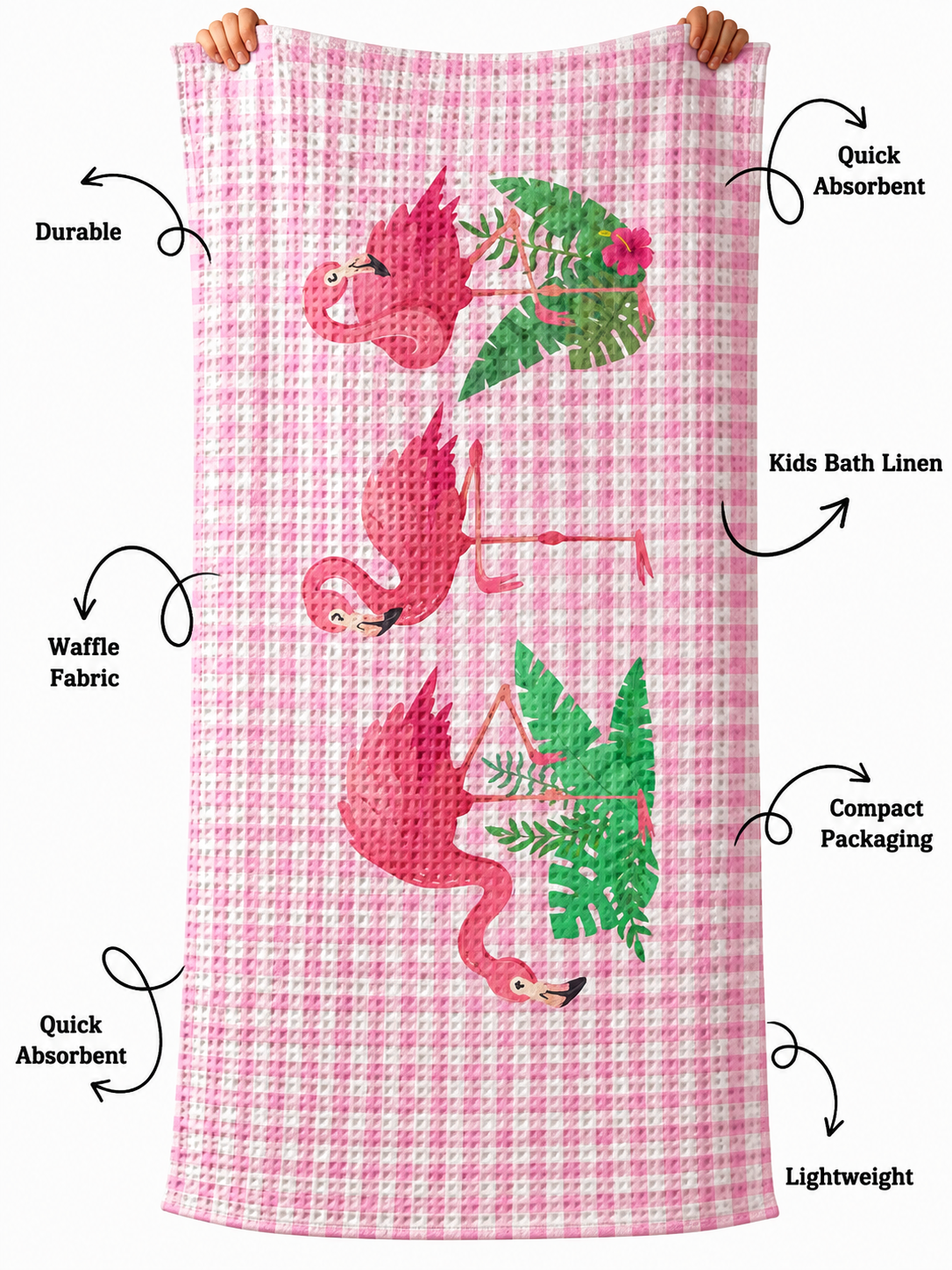 Flamingo Waffle Bath Towel – 100% Cotton