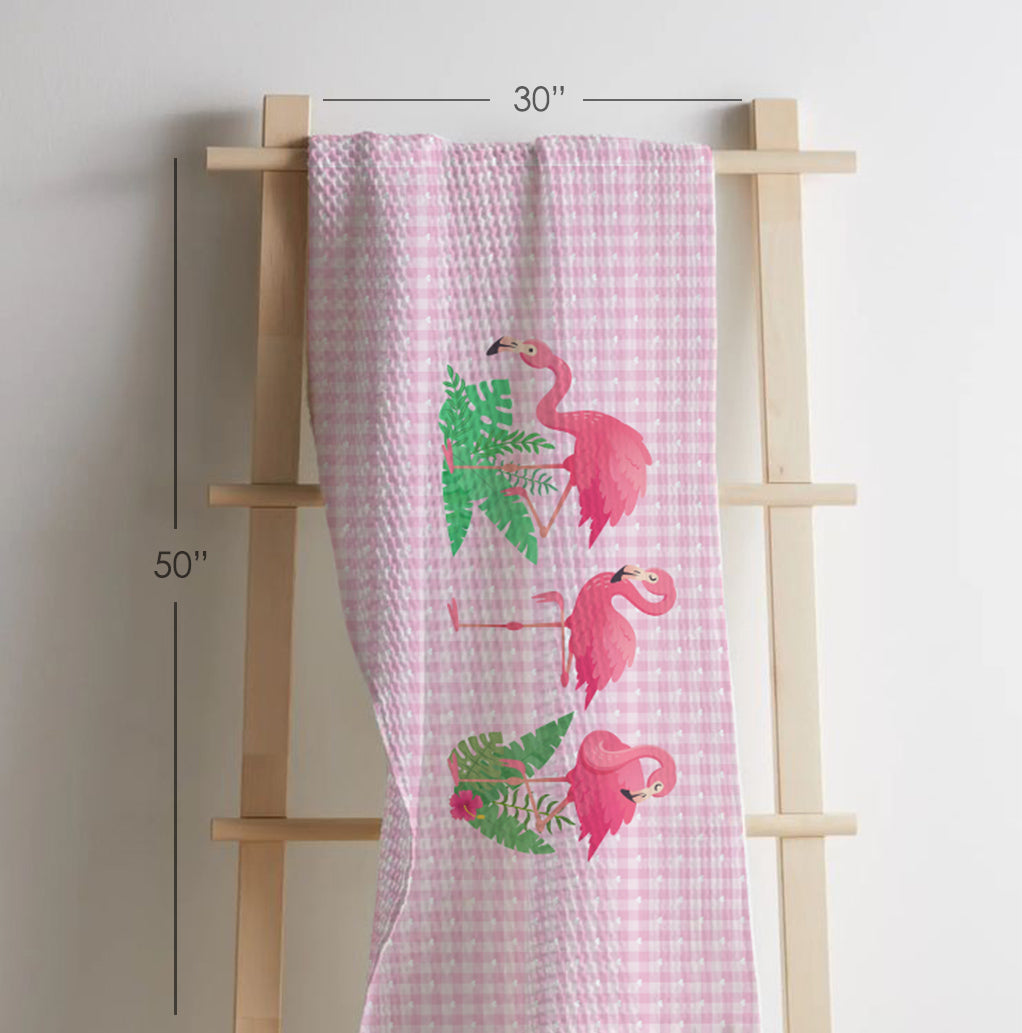 Flamingo Waffle Bath Towel – 100% Cotton