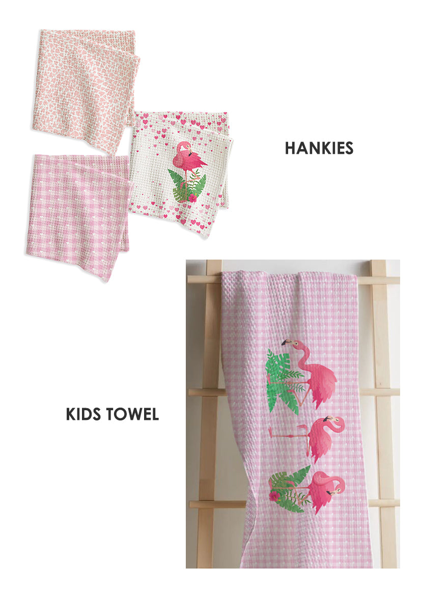 Flamingo Kids Bath Linen Combo – Kids Towel + Hankies