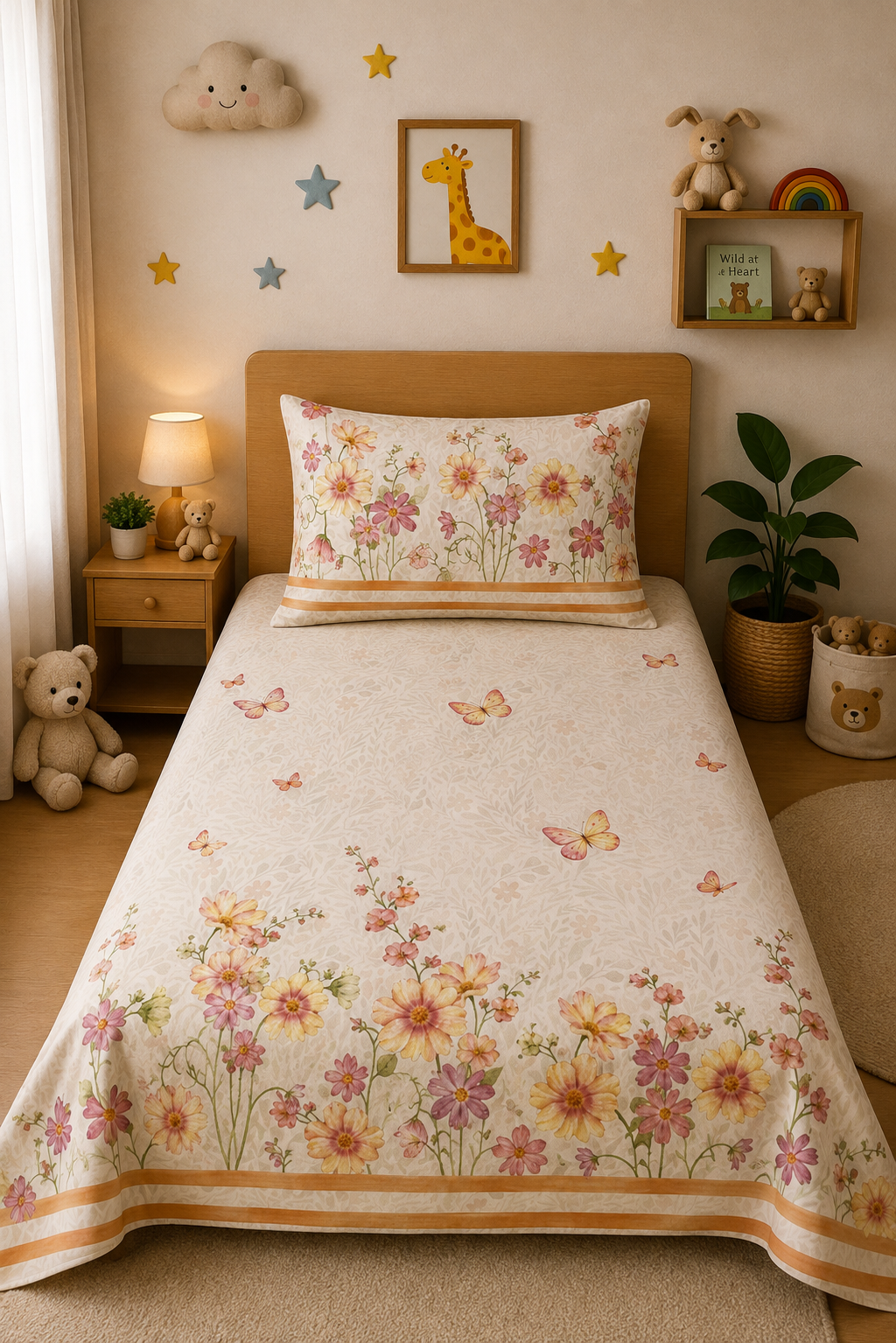 Floral Land 100% Cotton Single Bedsheet – 300 TC