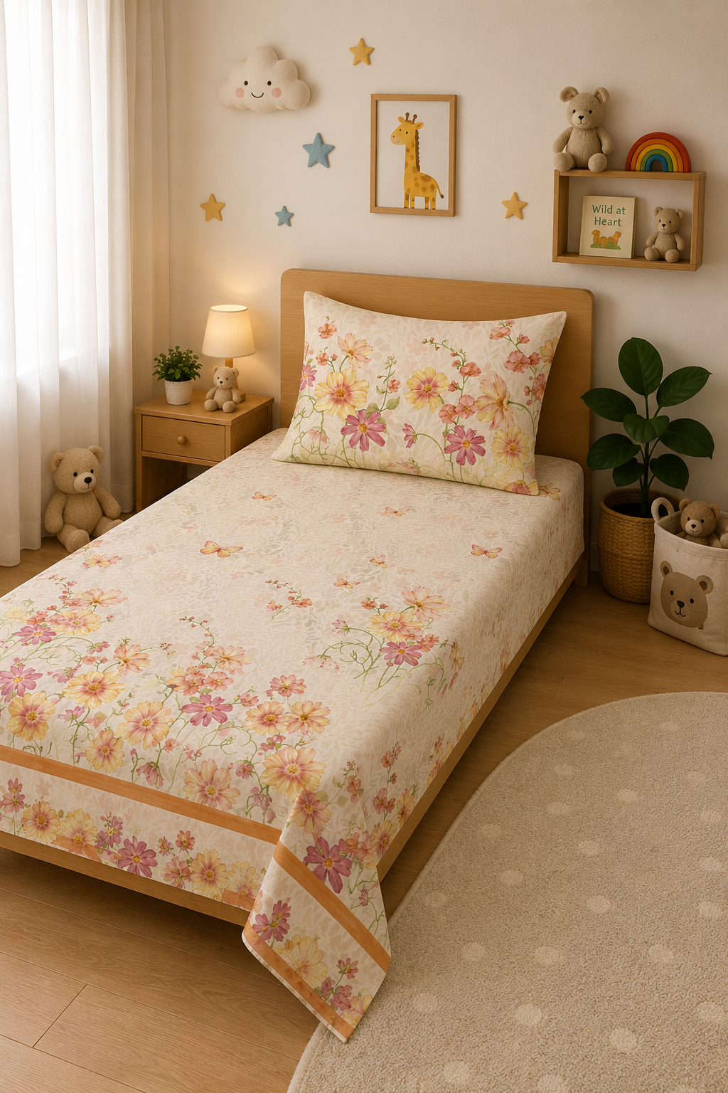 Floral Land 100% Cotton Single Bedsheet – 300 TC