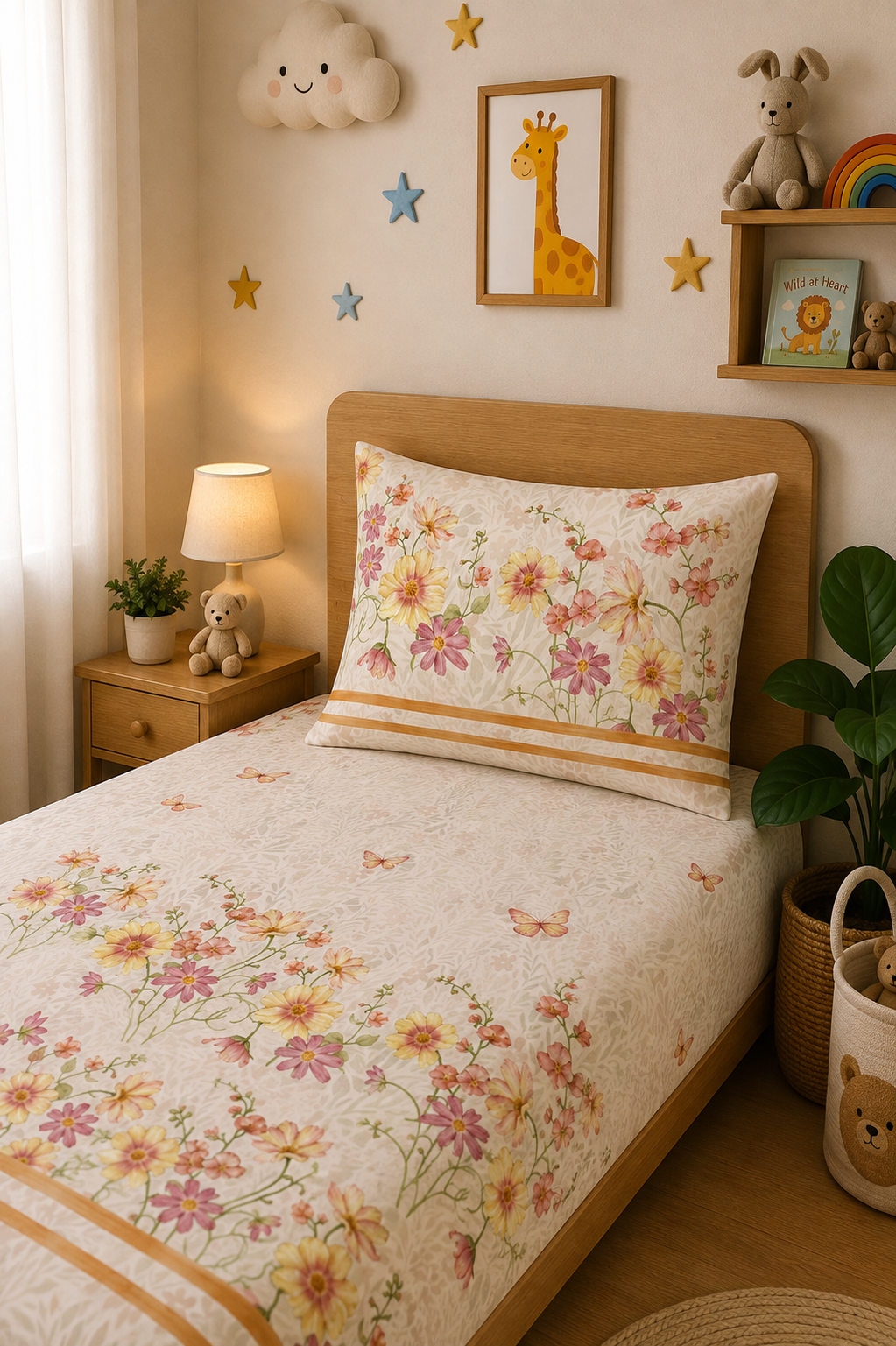 Floral Land 100% Cotton Single Bedsheet – 300 TC